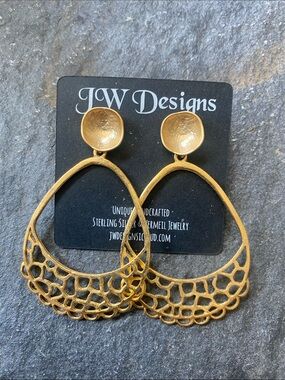 JW Designs Gold Lace Openwork Drop Earrings